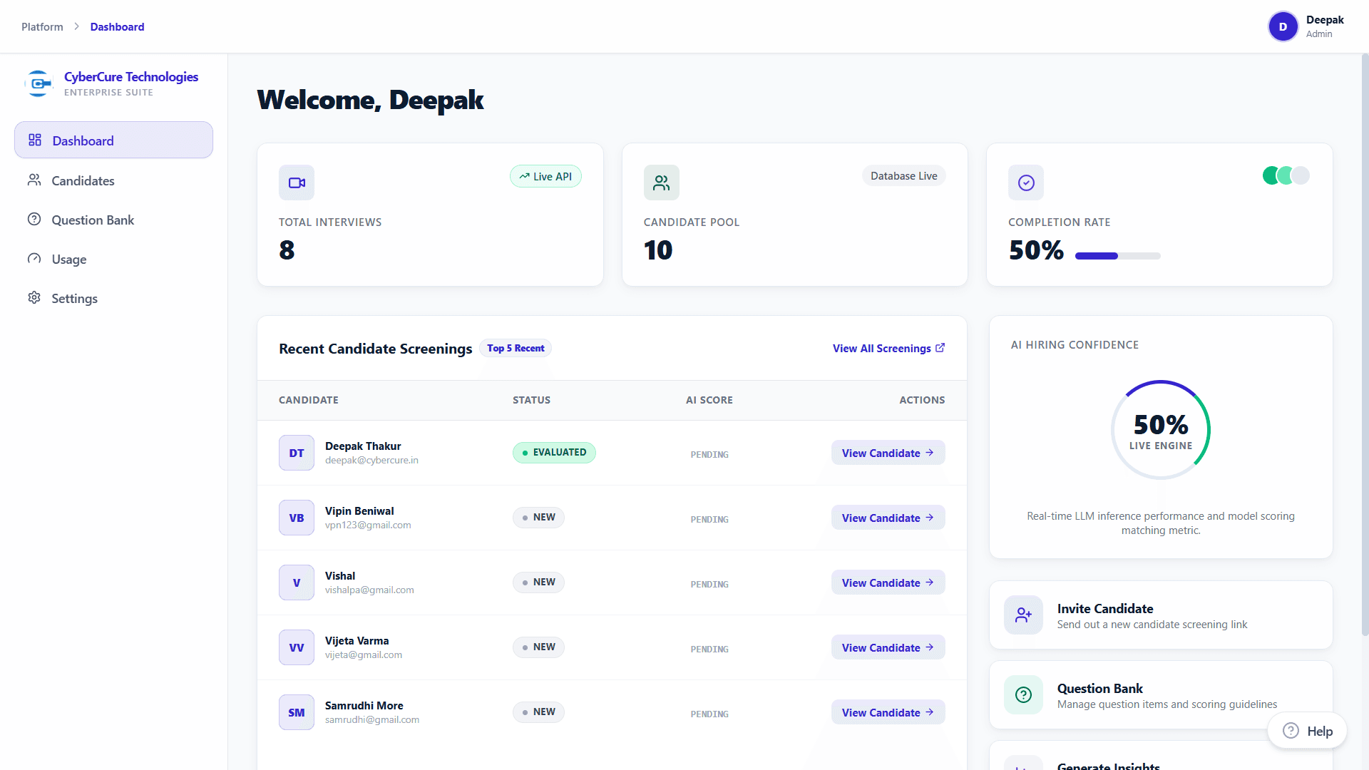 Taskez AI Voice Interview Session Interface